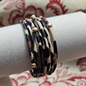 Plunder Leopard Print Bracelet with Gold Beads